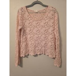 🌸 Decree Blush Pink Lace Long Sleeve Crop Top | Soft Girl Cottagecore